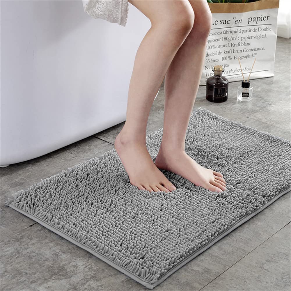 Odot Non-Slip High-Pile Chenille Bath Mat, Machine Washable, 40 x 60 cm, Light Gray