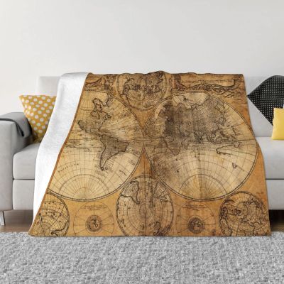 Vintage Old World Map Ultra-Soft Microfleece Blanket, 60 x 50 in, for Bed, Sofa, Couch, Travel and Camping