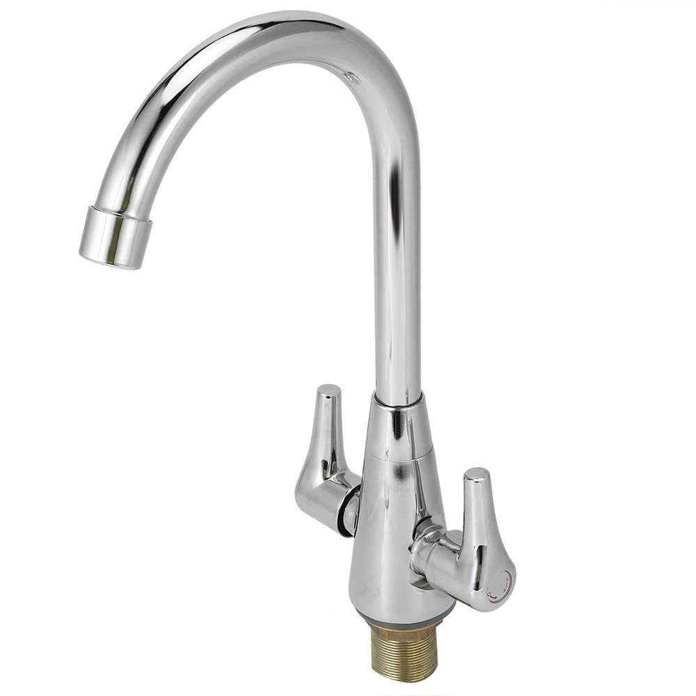 HOHXFYP 2-Handle Kitchen Sink Faucet, G1/2 Copper Tap, 360-Degree Swivel Mixer Faucet, Double-Outlet
