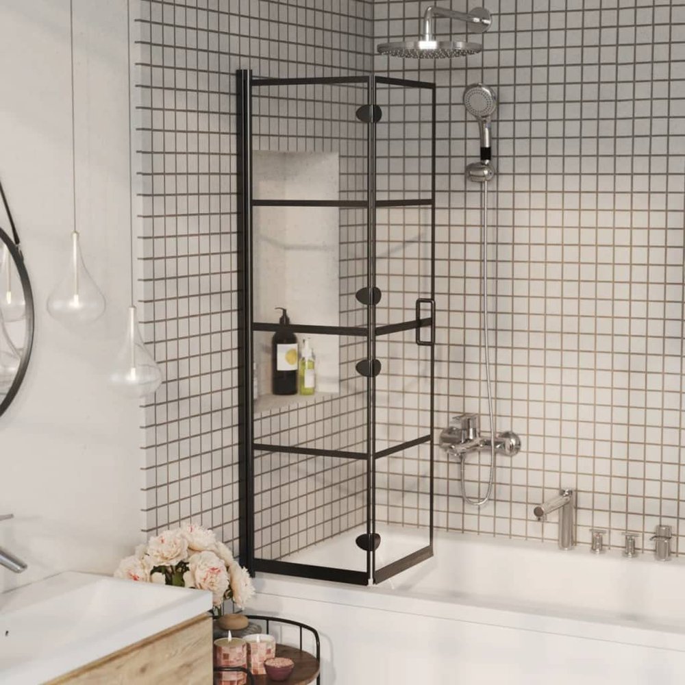 VACARX Tempered Glass Shower Screen 80 x 140 cm, Black