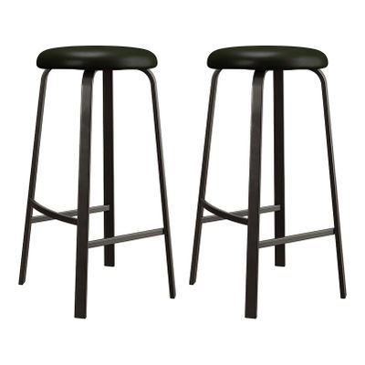 KAMPCO PU Leather Bar Stools, Set of 2, Backless Counter Stools with Metal Frame