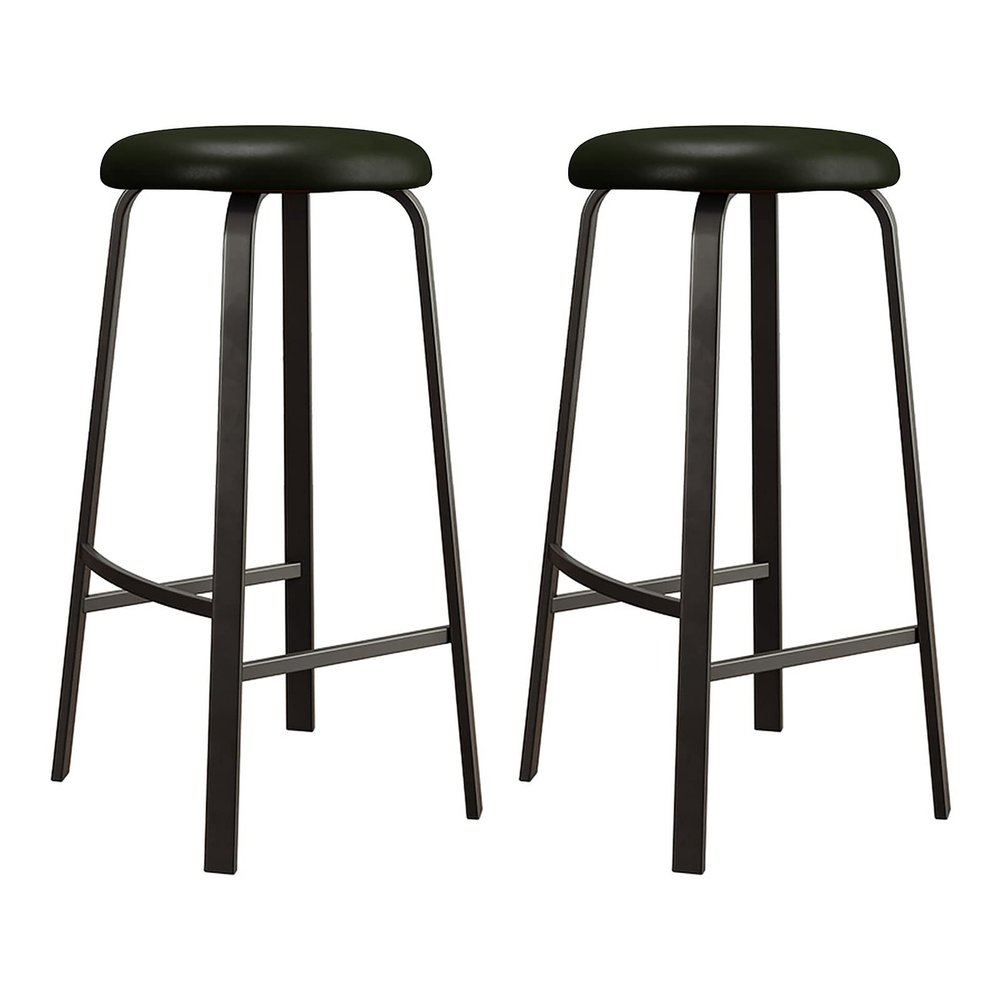 KAMPCO PU Leather Bar Stools, Set of 2, Backless Counter Stools with Metal Frame