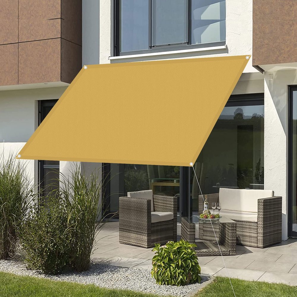 Waterproof Shade Sail 5 x 6.5 m, 95% UV Protection, Sand Yellow
