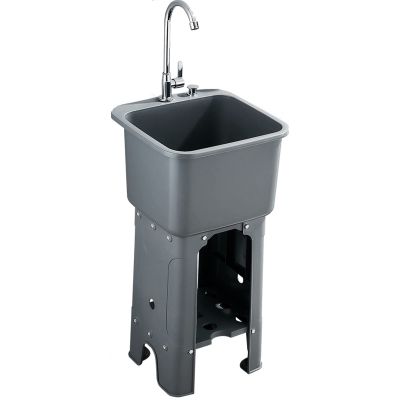 Outdoor Kitchen Sink with Single Bowl and Faucet, Freestanding Portable Sink with Stand and Hose Connection (Gray, Size 40)