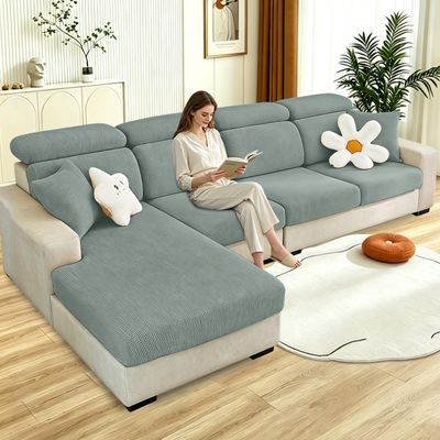 BXFUL Stretch Sofa Seat Cushion Cover, 4-Seater, Gray/Green