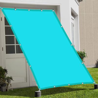 Waterproof Rectangular Sun Shade Sail 4.5 x 7 m, Polyester, Anthracite/Sky Blue