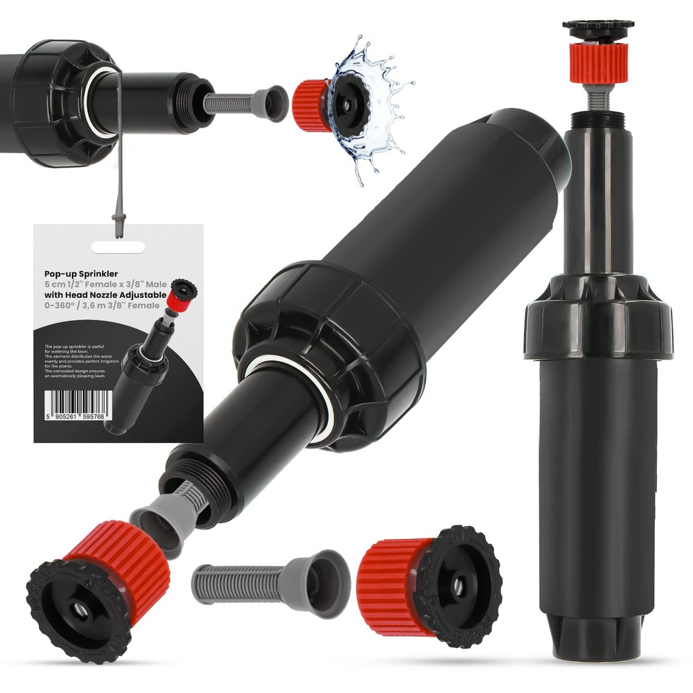 Pop-Up Lawn Sprinkler, Adjustable 360° Nozzle, 3.6 m Range, 5 cm Pop-Up Height