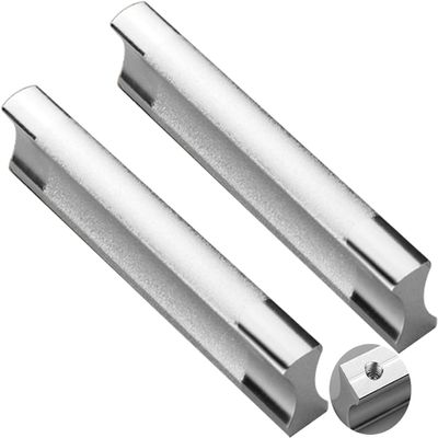 Kitchen Cabinet Handles, 2 Matte Silver Aluminum Drawer Pulls, 64 mm Hole Spacing