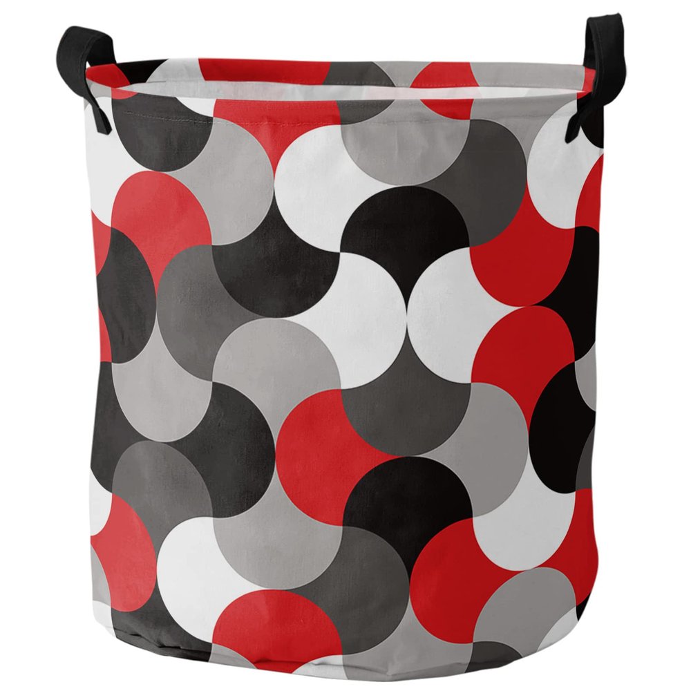Geometric Red and Black Laundry Hamper, 34 x 42 cm, with Handles