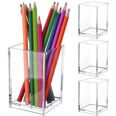 4-Pack Clear Acrylic Pen Holders, Square Desk Organizers