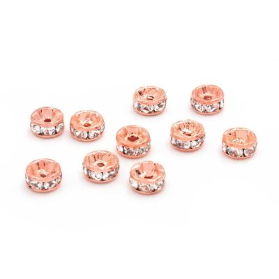 Vintageparts 5 mm Rose Gold-Tone Brass Spacer Beads with Rhinestones, 10 Pieces