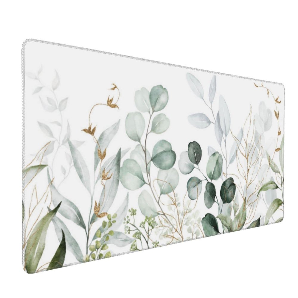 CANFLASHION Gaming Mouse Pad, XXL Desk Mat, Green and Gold Tropical Leaves, 89.9 x 40.1 cm