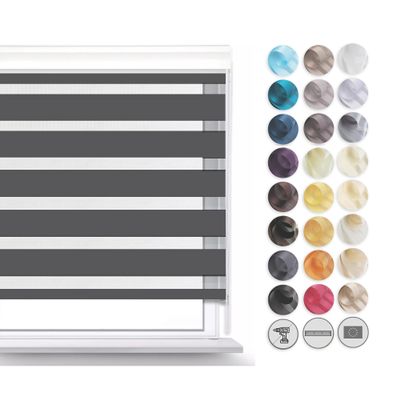 Premium No-Drill Double Roller Blind, Klemmfix, 90 x 220 cm, Graphite
