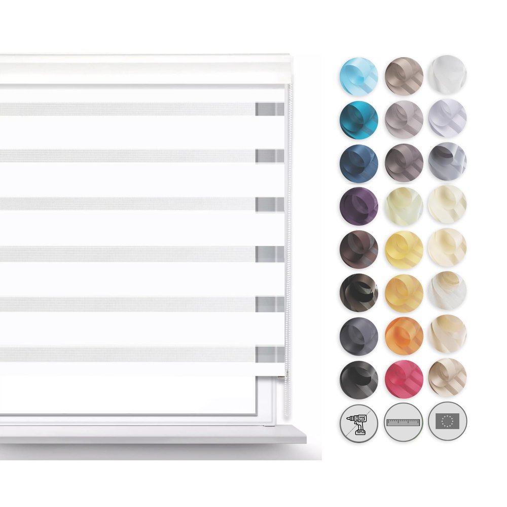 Premium No-Drill Double Roller Blind, Clamp-Fix, 85 x 150 cm - White