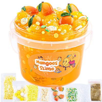 LAWOHO Clear Slime, 10.2 oz Mango Jelly Cube Glitter Fluffy Slime for Kids Ages 6–10