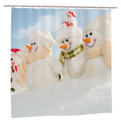 Psvod Happy Snowmen Shower Curtain 183 x 183 cm, Waterproof, Washable, with 12 Hooks