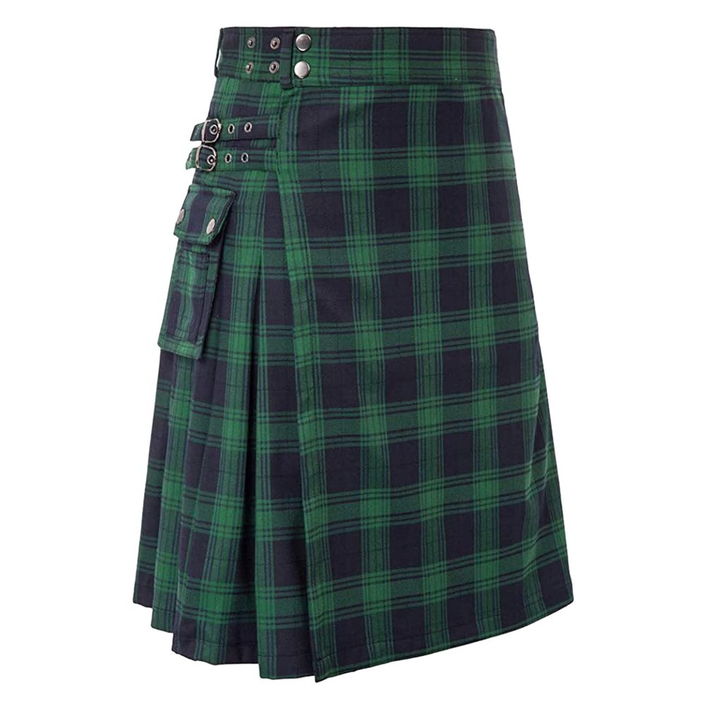 Men's Traditional Scottish Plaid Tartan Utility Kilt with Straps and Large Cargo Pockets