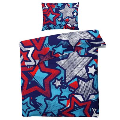ZDABAOEC Star Bedding Set 155 x 200 cm for Kids, 2-Piece Reversible Microfiber Duvet Cover Set with 80 x 80 cm Pillowcase