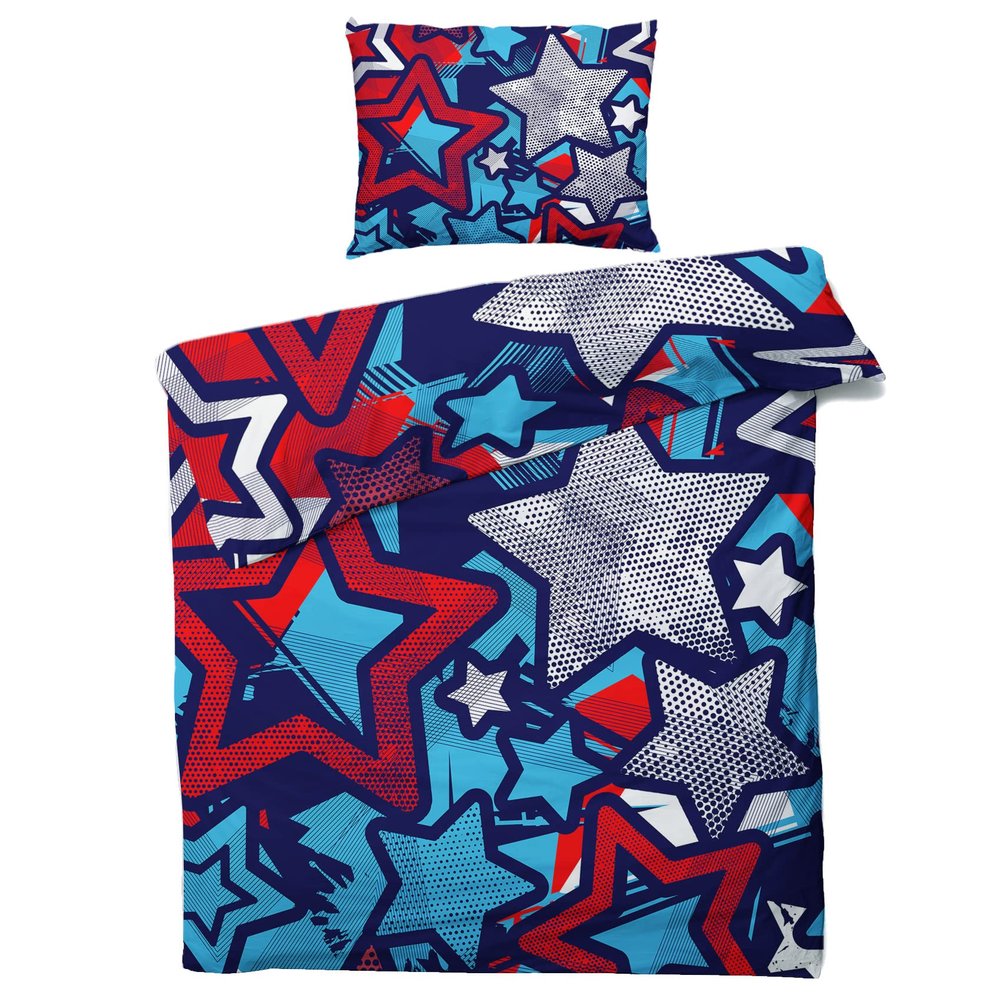 ZDABAOEC Star Bedding Set 155 x 200 cm for Kids, 2-Piece Reversible Microfiber Duvet Cover Set with 80 x 80 cm Pillowcase