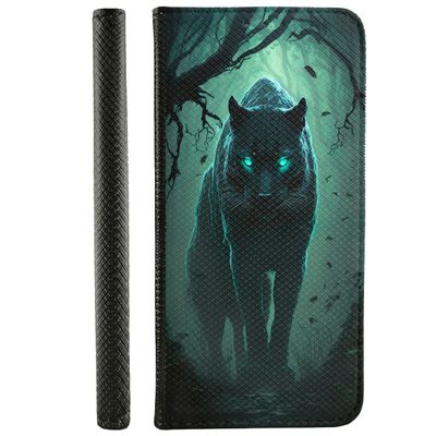 Huawei P20 Faux Leather Flip Case, Design 3534 Black Panther in the Forest with Blue Eyes