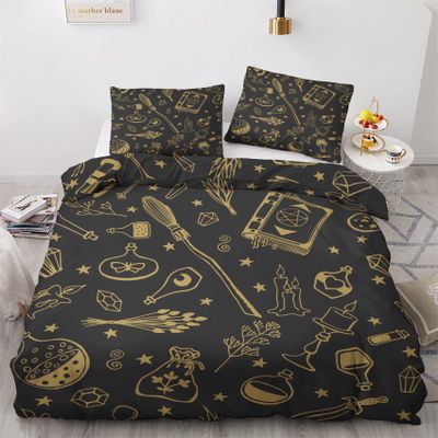 GEDAEUBA Witch Summer Bedding Set 140x200 cm, Reversible Microfiber Duvet Cover and Pillowcase Set