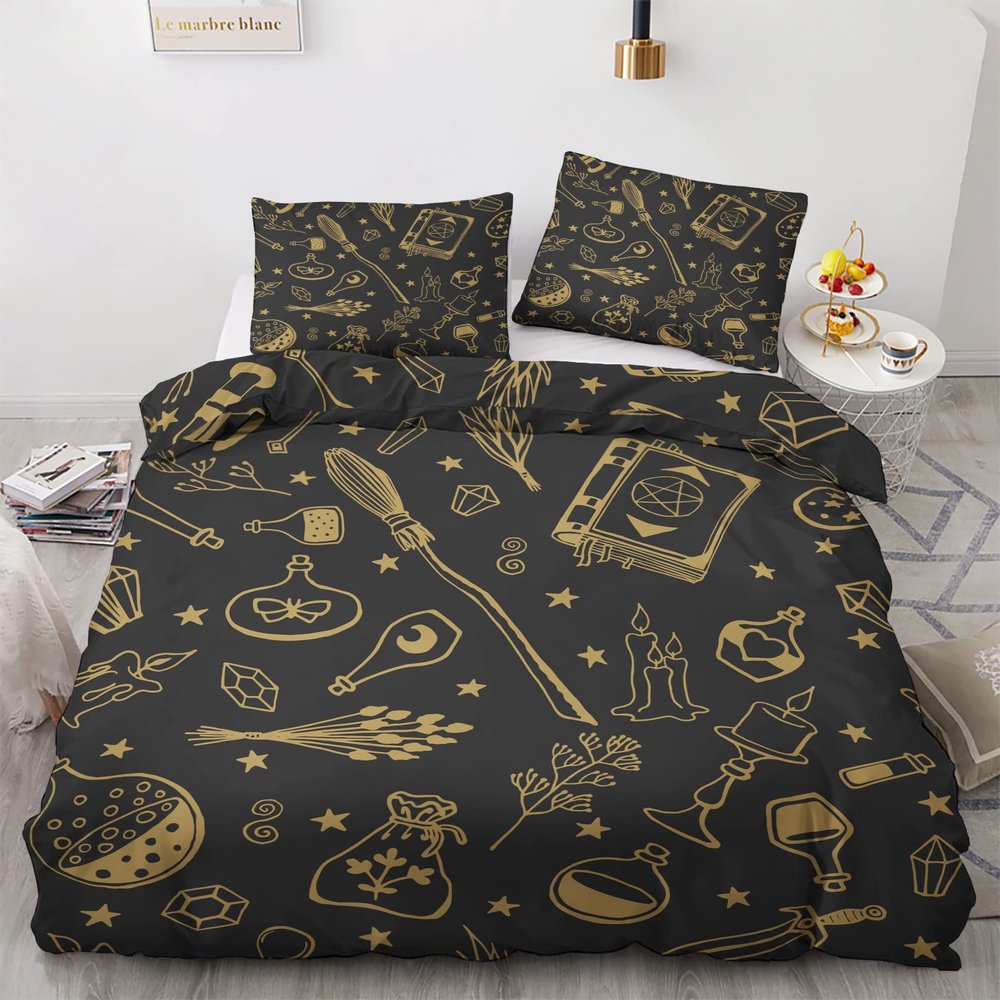 GEDAEUBA Witch Summer Bedding Set 140x200 cm, Reversible Microfiber Duvet Cover and Pillowcase Set