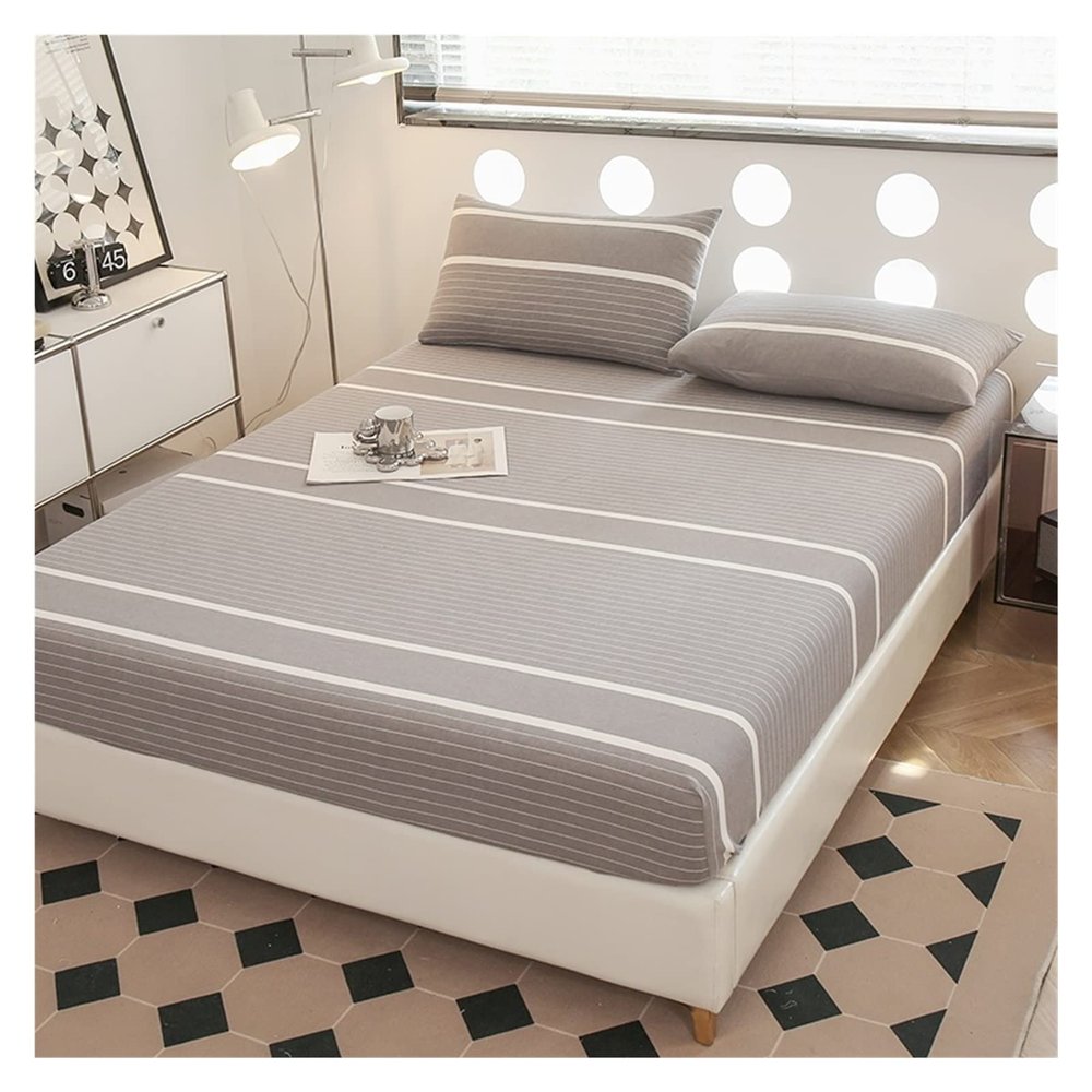 Premium 100% Washed Cotton Fitted Sheet, 45 cm Deep, Gray D, King