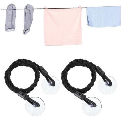Vepoty Portable Retractable Clothesline, 2-Pack, Travel Clothesline with Hooks and Suction Cups