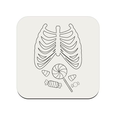 Cork Coaster Halloween X-Ray Candy Skeleton Fear Horror, 1 pc (95 x 95 mm)