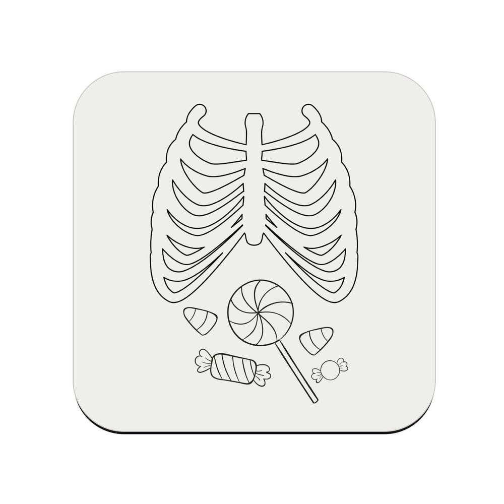 Cork Coaster Halloween X-Ray Candy Skeleton Fear Horror, 1 pc (95 x 95 mm)