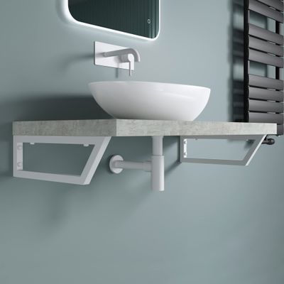 doporro Washbasin Bracket 48 x 2.5 x 15 cm, White Stainless Steel Wall Bracket