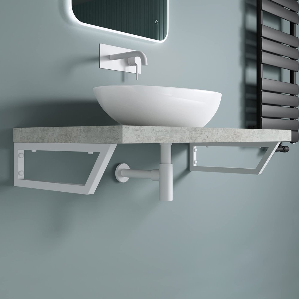 doporro Washbasin Bracket 48 x 2.5 x 15 cm, White Stainless Steel Wall Bracket