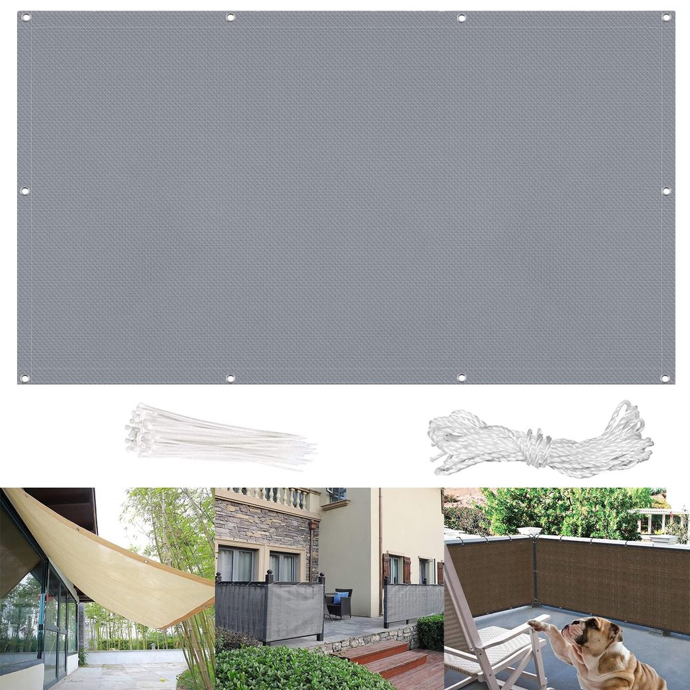 AMZYU Balcony Privacy Screen 90 x 750 cm, Shade Sail Set, Gray