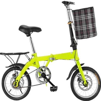 ZLYJ 14/16-Inch Folding Bike, Front and Rear Dual Disc Brakes, Carbon Steel Frame, Single-Speed Adult Bike, Ultra-Light Student Folding Bike C, 14 Inch