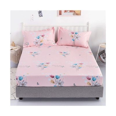 BLUNOA 100% Cotton Printed Fitted Sheet, Up to 28 cm Deep, Pink B, 120 x 200 cm