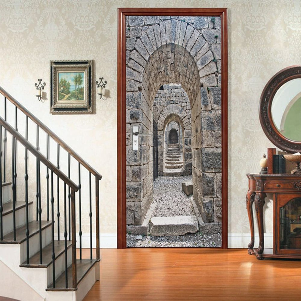 3D Archway View Door Sticker, PVC Vinyl, Waterproof and Removable, W77 x H200 cm