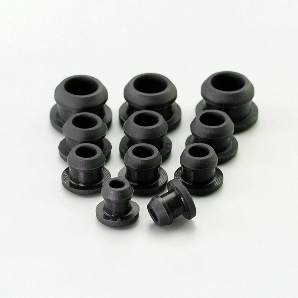 Rubber Grommet Hole Plugs, 10 pcs, Silicone Snap-In Plugs, 2.5–50.6 mm, Black