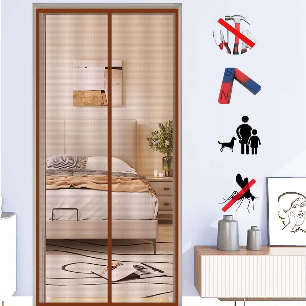 ZFEBHMY Magnetic Fly Screen Door, Brown, 200 x 210 cm (78 x 82 in.)