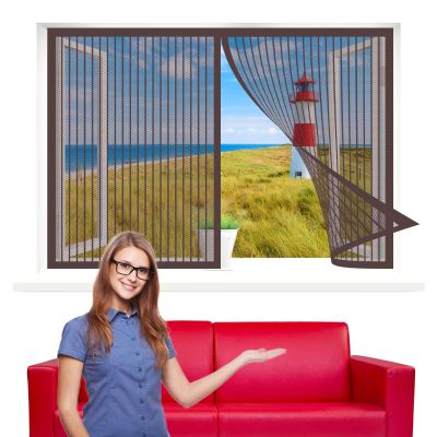 Magnetic Window Screen, 150 x 200 cm, Insect Protection, Brown