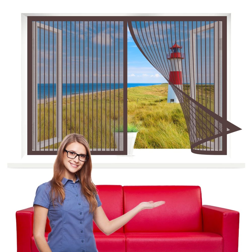 Magnetic Window Screen, 150 x 200 cm, Insect Protection, Brown