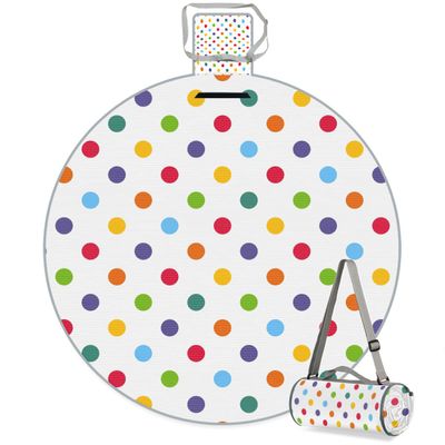 TropicalLife Colorful Round Polka-Dot Picnic Blanket, Waterproof and Foldable