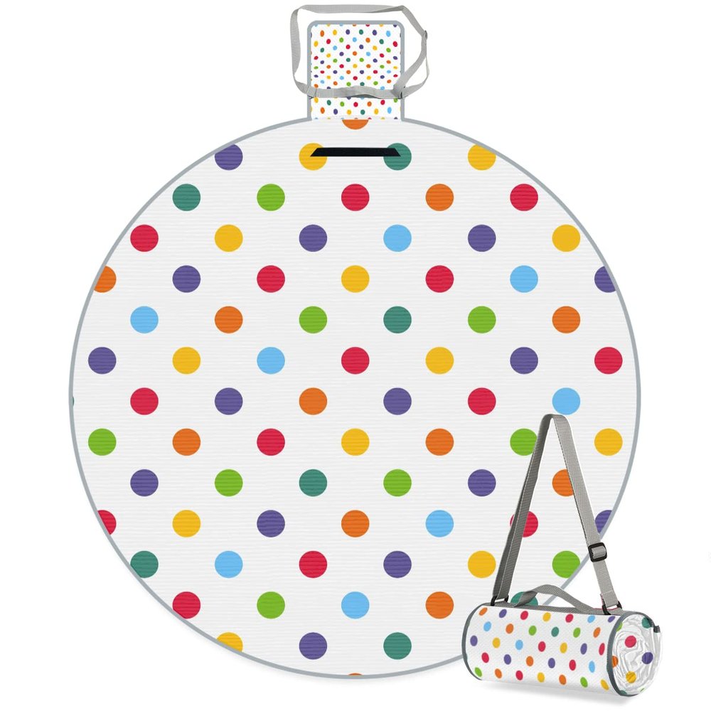 TropicalLife Colorful Round Polka-Dot Picnic Blanket, Waterproof and Foldable