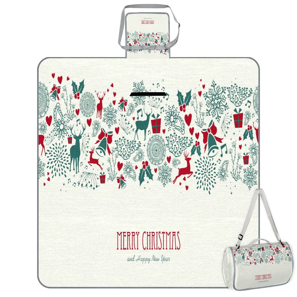 TropicalLife Merry Christmas Square Waterproof Foldable Picnic Blanket
