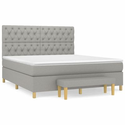 XIAOGUANG Box Spring Bed with Mattress, Light Gray, 160 x 200 cm, Fabric