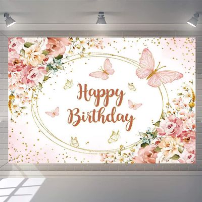 Watercolor Floral Birthday Backdrop for Baby Girl, 150 cm