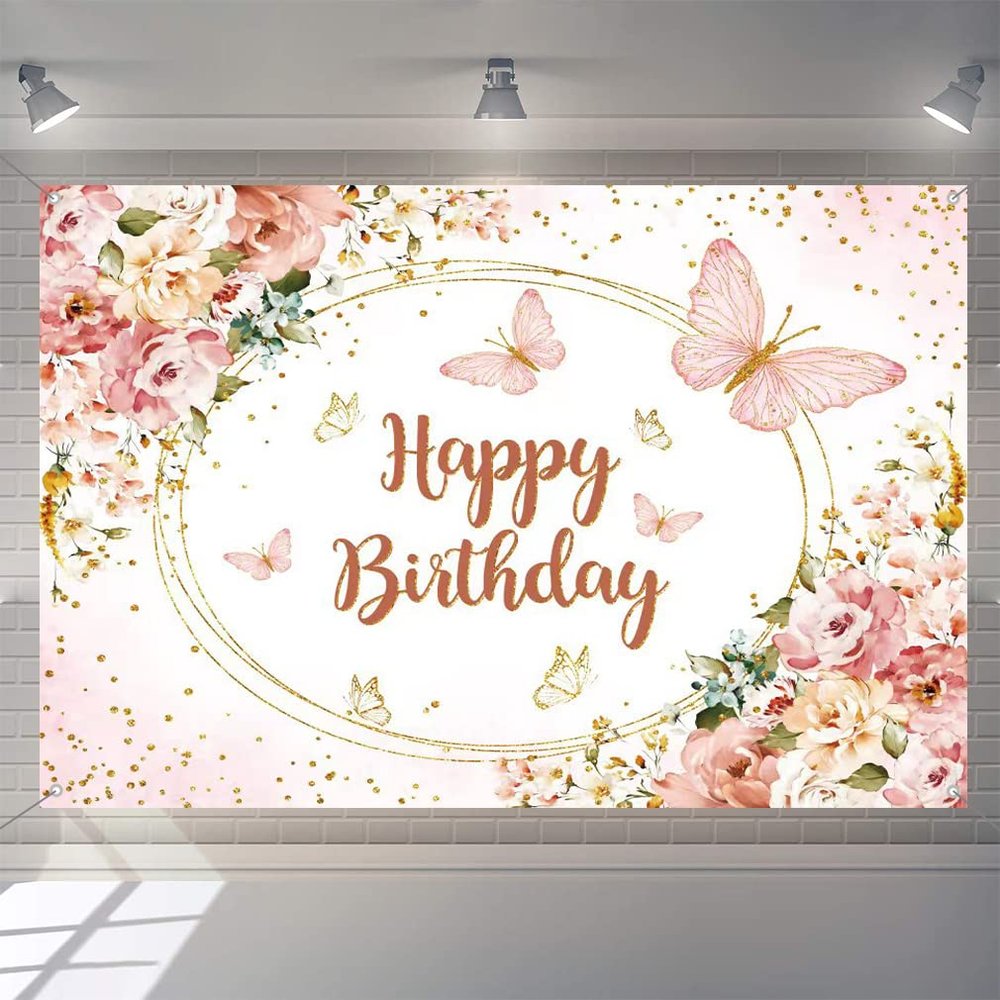 Watercolor Floral Birthday Backdrop for Baby Girl, 150 cm