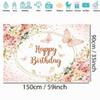 Watercolor Floral Birthday Backdrop for Baby Girl, 150 cm view 2