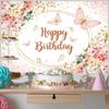 Watercolor Floral Birthday Backdrop for Baby Girl, 150 cm view 3