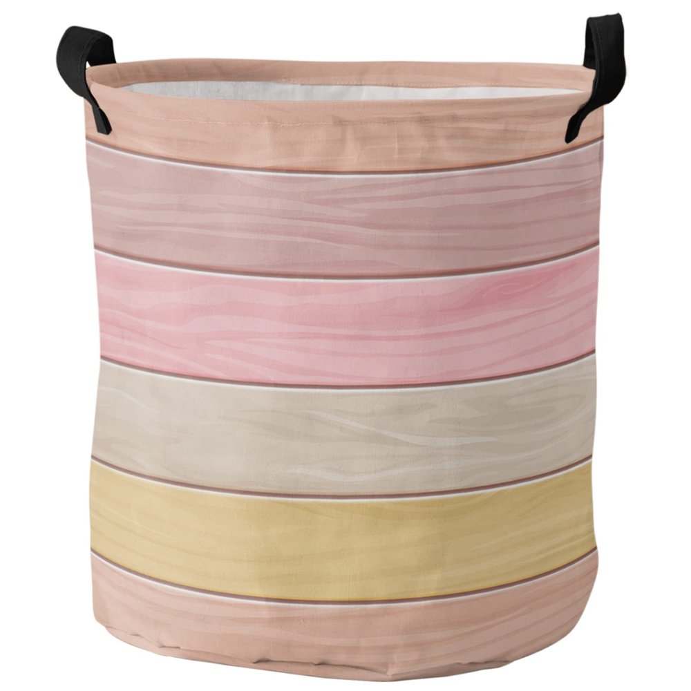 Rainbow Large Laundry Hamper, Candy Pink and Yellow Wood Color, 34 x 42 cm
