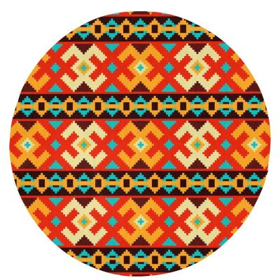 Navaho-Style Printed Round Rug, Soft Flannel, Non-Slip, Washable, 61 cm